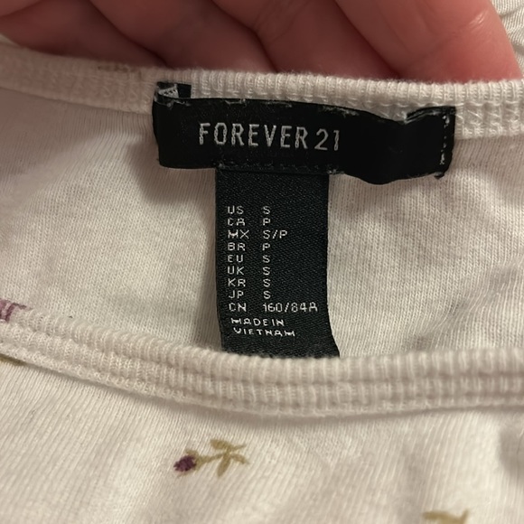 White and Purple Flower Long Sleeve Crop Top, Sz S - Picture 5 of 6